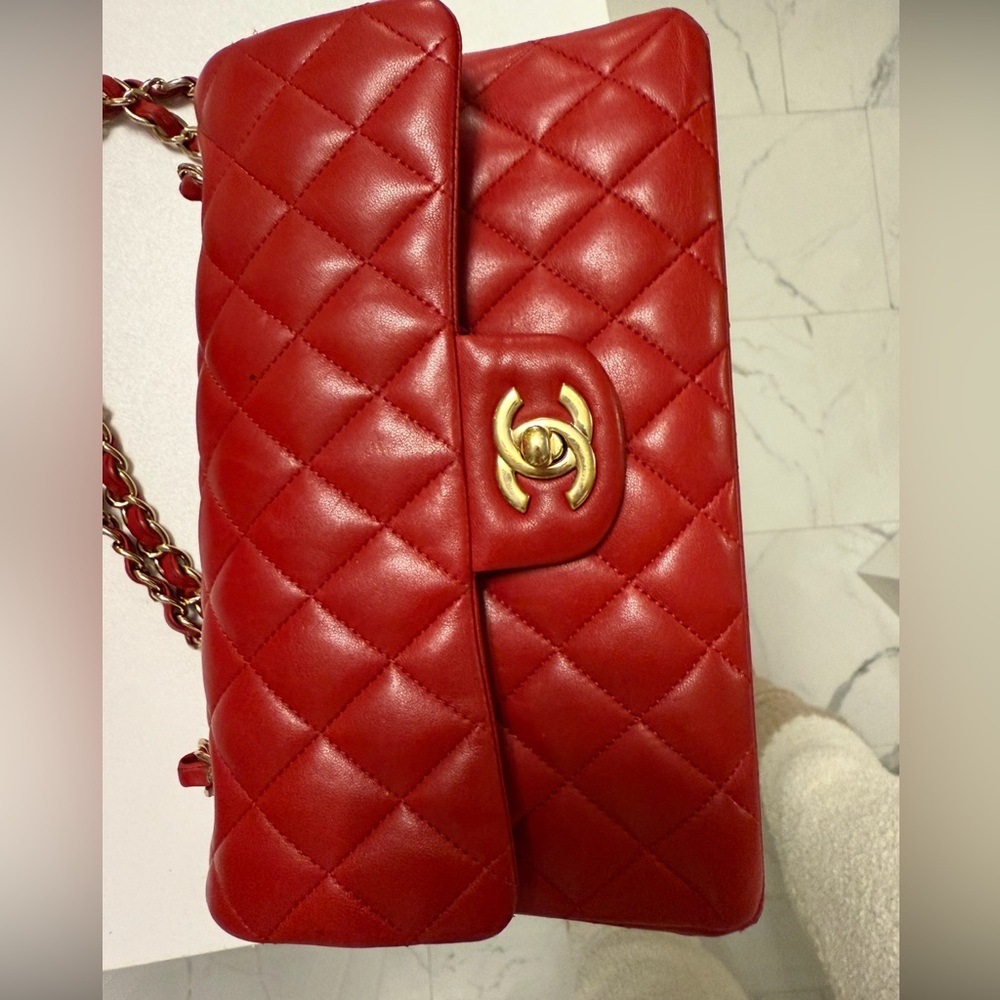 Chanel Red Small Classic Flap Quilted Leather Bag